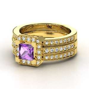  Va Voom Ring, Princess Amethyst 14K Yellow Gold Ring with 