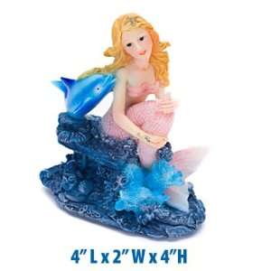  Blonde Mermaid with Dolphin Fish Tank Decoration by Penn 