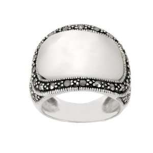  Sterling Silver Marcasite Mother Of Pearl Saddle Band Ring 