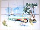 Flamingo Ceramic Tile Mural Kiln Fired Palms Ocean 20 pcs 4.25