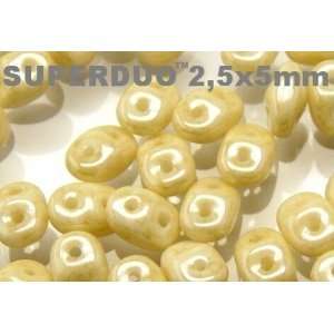  Czech Two Hole Seed Beads SuperDuo Chalk Champagne Lustre 