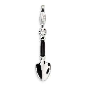   Silver 3 D Enameled Garden Shovel w/Lobster Clasp Charm Jewelry