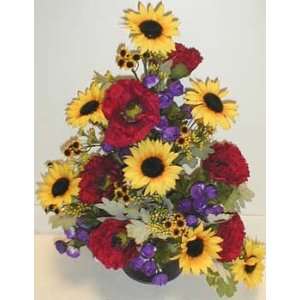  Sunflowers & Poppy Flowers in Decorative Container