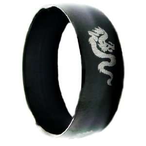  Onyx Black & Silver Grey Color Dragon Ring, Hypoallergenic 