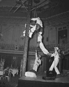 4x5 NEG. Utility worker pole rescue demo in 1950  