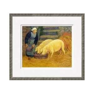  A Young Girl Feeding Two Pigs Framed Giclee Print
