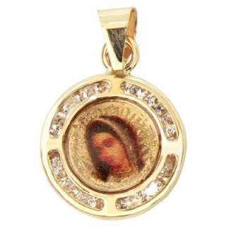   Gold, Colorful Virgin Mary Pendant Charm Lab Created Gems 11mm Wide