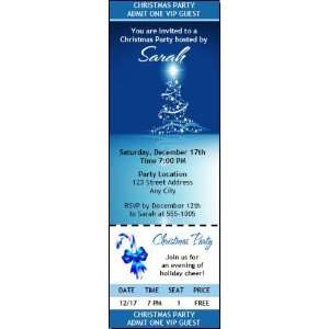  Star Tree on Blue Christmas Party Ticket Invitation