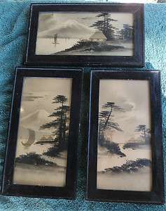   Japanese Framed Pictures Art Lacquered Frames Look Volcano Boats