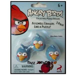  Angry Birds Blue Bird Collectible Puzzle Erasers 3 pack 