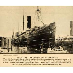 1917 Print WWI Vigilancia American Steamship Attacked   Original 