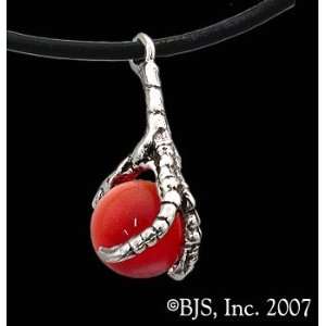 Eagle Claw Necklace with Gem, Sterling Silver, Red Orange set gemstone 