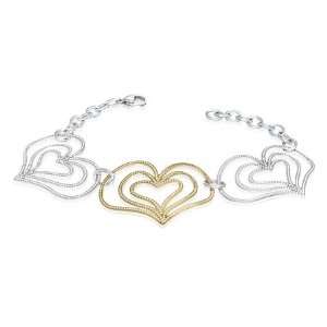   Two Tone Trio Concentric Open Love Heart Link Womens Bracelet Jewelry