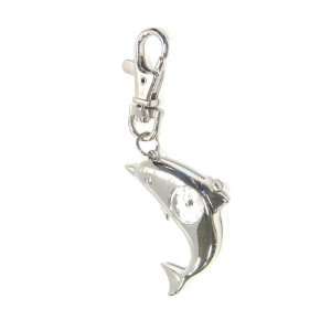   Stainless Pocket Key Chain Mini Clock Silver/ Metallic Dolphin Novelty
