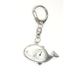   Stainless Pocket Key Chain Mini Clock Chrome Metallic Whale Novelty