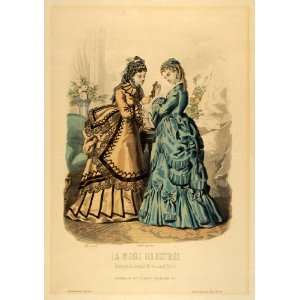 1872 Print Paris France Parisian Victorian Fashion Dresses Bustle Hats 