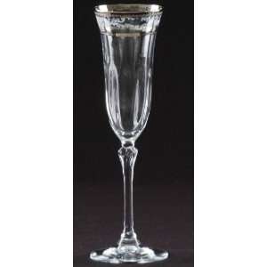 com Set of Six 24% Lead Italian Crystal Venetian Silver Flute Glasses 
