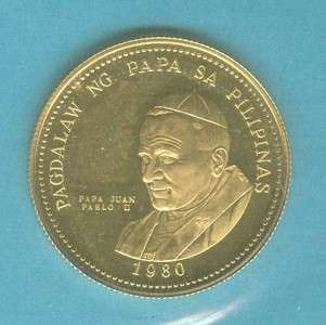 PHILIPPINES 1980 1500 PISO POPE JOHN PAUL II GOLD, RARE UNLISTED, GEM 