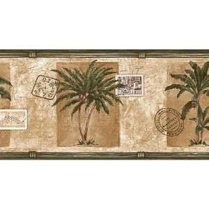  Olive Palm Tree and Postage Stamp Wallpaper Border 