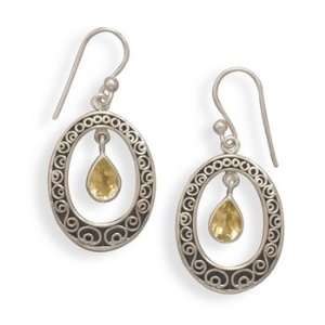  Sterling Silver Oxidized Citrine French Wire Earrings 