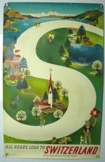   Lead To Switzerland Original Vintage Travel Poster 1940s Leupin  