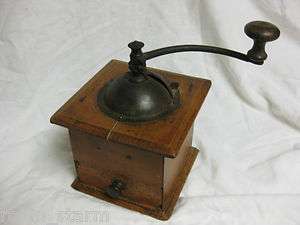 Vintage Working French Wood and Metal Peugeot Freres Coffee Grinder 