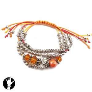   bracelet adjustable antic rhodium comb orange metal/enamel/strass