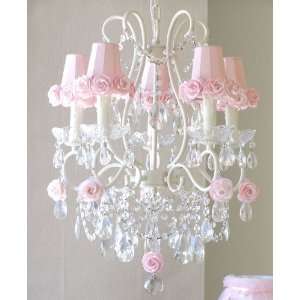  5 Light Chandelier with Pink Rose Shades