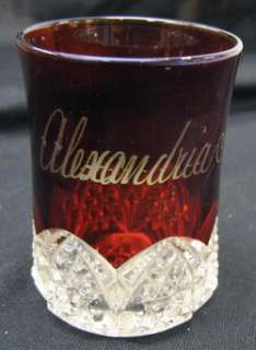 EAPG RUBY stained tumbler ALEXANDRIA IND souvenir glass  
