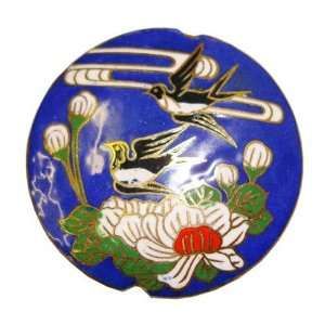 Chinese cloisonne peace pendant / amulet with dove bird design, white 