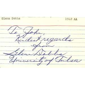  Glenn Dobbs Autographed 3x5 Card   College Hall of Fame 