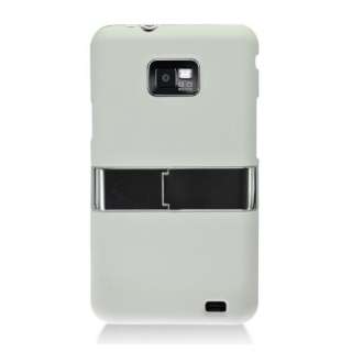 DELUXE WHITE CHROME CASE KICK STAND + CAR CHARGER for Samsung Galaxy 