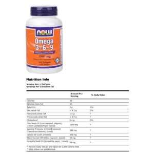  NOW Foods   Omega 3 6 9 1000 mg 100 softgels Health 