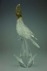 Murano Glass Bird Formia di Vetri Glass Magnificent White Cockatoo 