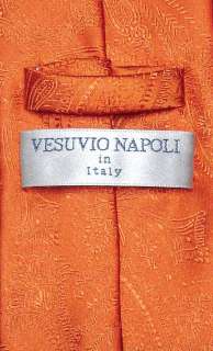 Vesuvio Napoli NeckTie Solid BURNT ORANGE Color Paisley Mens Neck Tie 