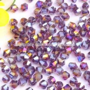 4mm Violet Facet Crystal Glass Bicone Loose Beads 600pc  