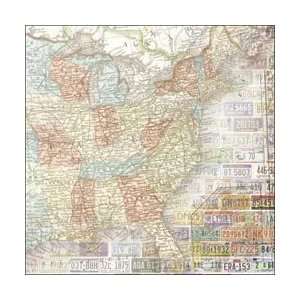  Paper House Road Trip Paper 12X12 US Map East; 25 Items 