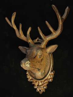 ANTIQUE STYLE CAST IRON HALL TREE/WALL HOOK ELK PLAQUE  