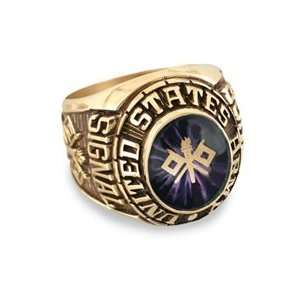  Gold Atlas Laser Vue Military Ring by ArtCarved (1 Stone) class rings