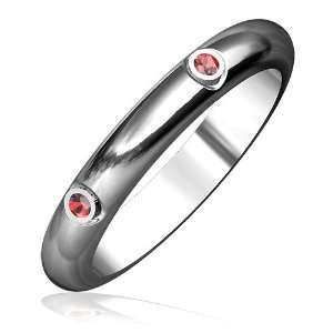Vampire Bite Ring, Domed Ring with Red Cubic Zirconias,3mm wide, 2mm 