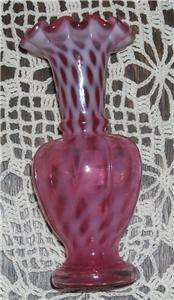 Fenton 6 Vase Cranberry Opalescent Diamond Optic 1990 91, Outstanding 