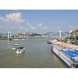  Elizabeth Bridge (Erzebet Hid), and Cruise Boats on the River Danube 