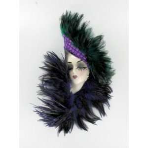   Purple Feather Lady Face Wall Art Mask 
