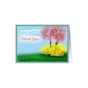  Thank you, art card, redbud trees and forsythia Card 
