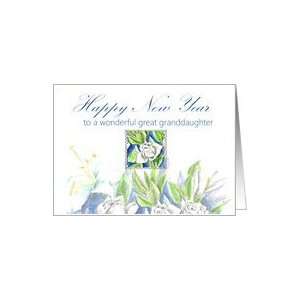  Happy New Year Great Granddaughter White Roses Card 