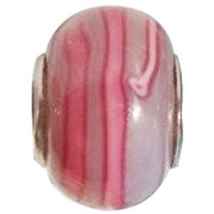  White with Pink Swirl Pandora Style Glass Bead Arts 