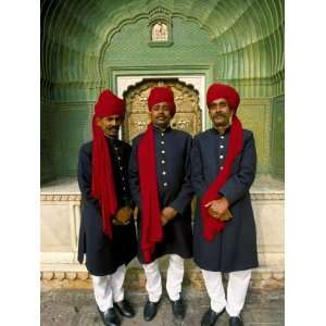  Guards in Turbans at the Ornate Peacock Gateway, City Palace, Jaipur 