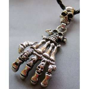  Alloy Metal Skeleton Hand Skull Pendant Necklace 