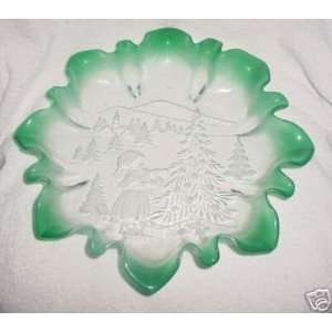  Glass Holiday Bowl with Child Decorating Christmas Tree 
