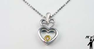 18K White Yellow Gold Floating Diamond Double Heart Pendant Necklace 
